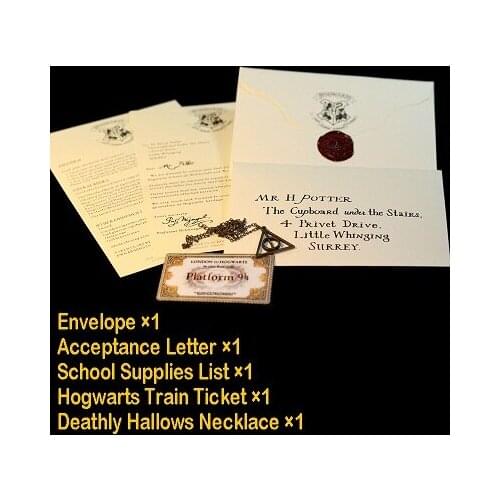 Harry Map The Marauders Map and Acceptance Letter and Platform 9 3/4 Ticket Hallows Necklace Wizard Movie Magic Tricks