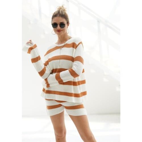 H80&S90 New Women Sweater Set Fashion Knitted 2PCS Suit Set Ladies' Long Sleeve Pullover and Short Pants Outfits Clothes