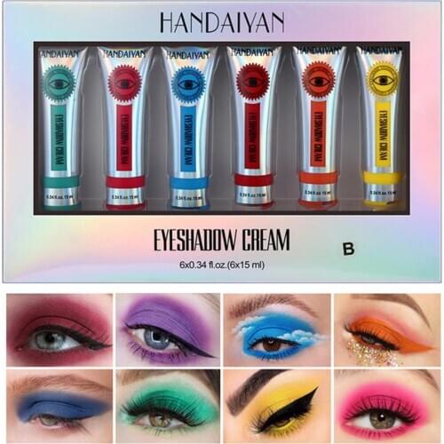 HANDAIYAN 6Pcs/Set 15ml Matte Eyeshadow Gream Pigment Long Lasting Bright Eyeshadow Water-Resistant Beauty Make Up