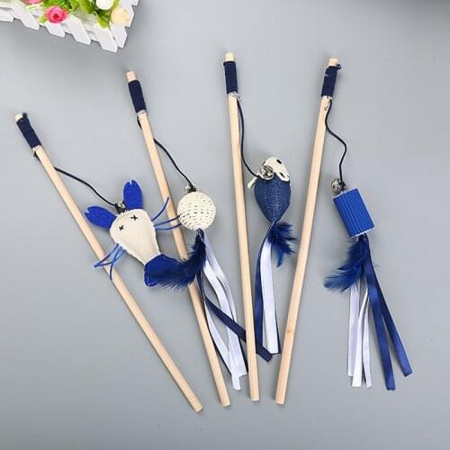Pet cat toy Cute mouse shrimp Feather dog toy cat tease wooden stick Toy for cats Products For kids pets with bell