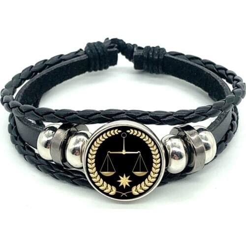 Premium Leather Bracelet Courier Justice Balance Badge Dome Glass Leather Bracelet Mens Best Gift