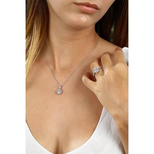 Beautiful Rose Gold Plated Womens 925 Sterling Silver Jewelry Necklace and Ring Jewelry Sets with Zircon