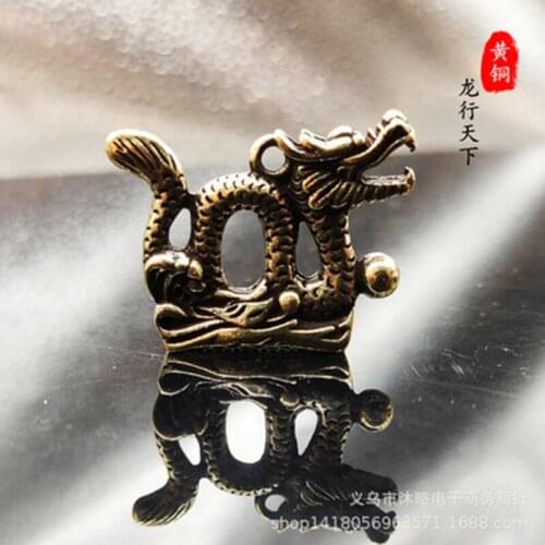 ZOCDOU 1 Piece Mini Pure Brass Dragon Keychain Small Statue Little Figurine Crafts Figure Ornament Miniatures