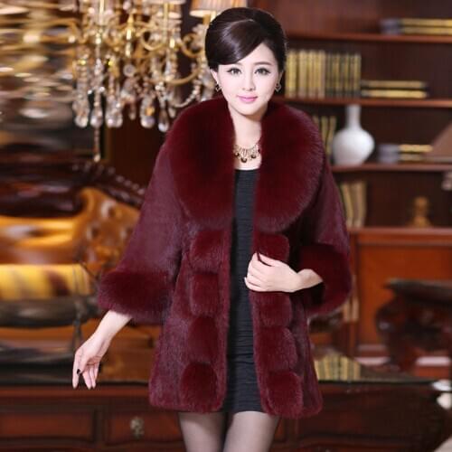 Fashion Winter Thick Warm Furry Fox Fur Collar Fur Jacket Women Plus size Loose Long Faux Rabbit Fur Coat Female Overcoat S-6XL