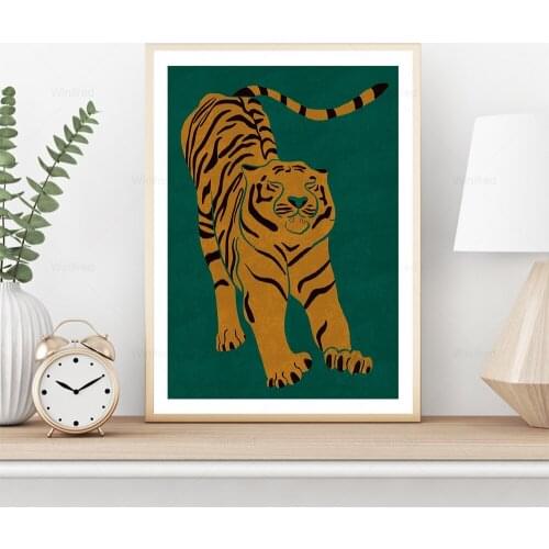 Home Decor Modular Poster Yellow Tiger Green Animal Pictures Wall Art Cartoon Canvas Printed Painting Living Room Modern Artwork