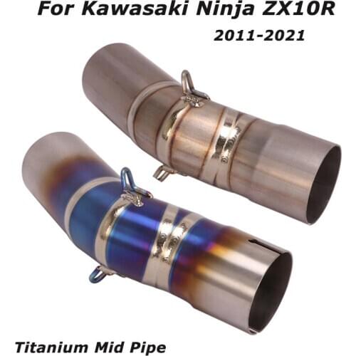 Motorcycle Modified Exhaust Titanium Blue Mid Link Pipe Slip for Kawasaki Ninja ZX10R 2011-2021 51MM Muffler