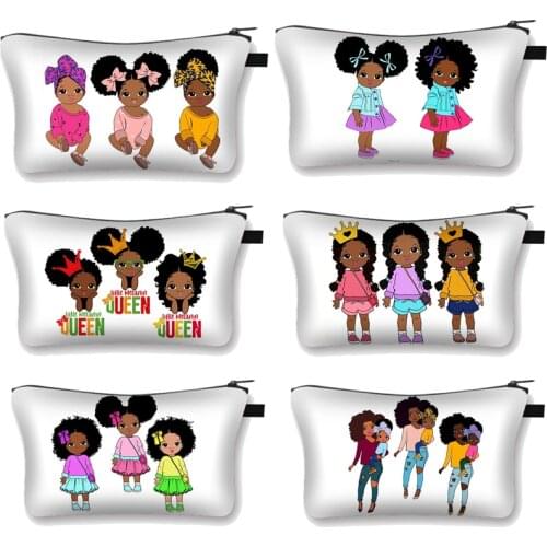 Cartoon Black Girls Magic Cosmetic Bag Cute Makeup Ladies Storage for Travel Afro Girls Portable Lipstick Bags Beauty Wash Bag