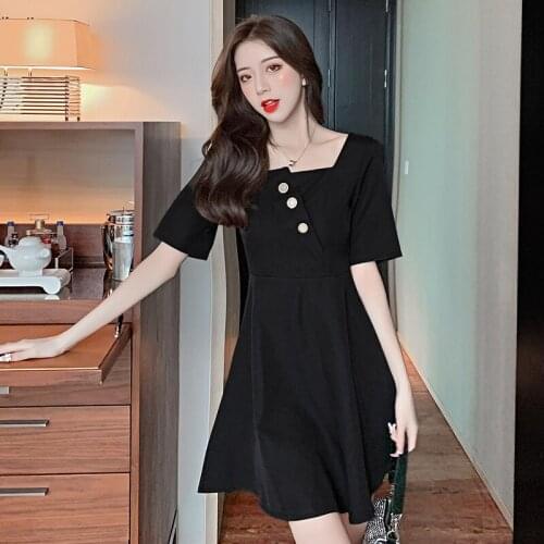 2021 Summer new fashion Casual Party banquet Dresses Womens Square collar Fashion Summer Dress Short Sleeve Midi Dress red