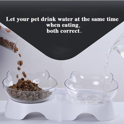 Pet drinking fountain double bowl water bowl bowl of cat food bowl bowl rice basin protection cervical bowl of cats and dogs