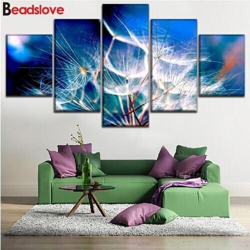 Full Diamond Embroidery 5D DIY Diamond Painting Flower Dandelion Diamond mosaic Rhinestone Cross Stitch 5 pcs Decoration sticker