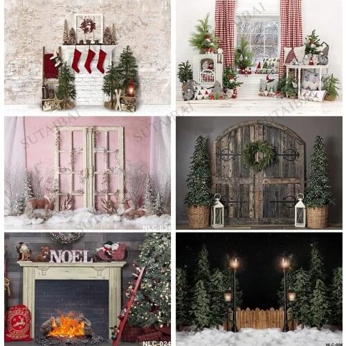 Christmas Winter Snow Night Backdrops for Photography Christmas Tree Fence Decor Photographic Studio Photo Backgrounds