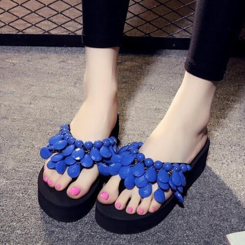 Spring Slippers women fashion manual Beaded Sewing Muffin cake Slope flip flop Beach Womens shoes sandals