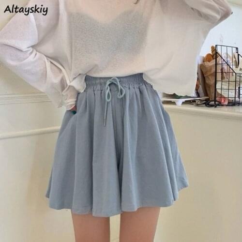 Women Shorts Wide Leg Chic Draped Comfort Summer Loose Leisure Korean Style Bottom Drawstring Pockets New Simple High Waist