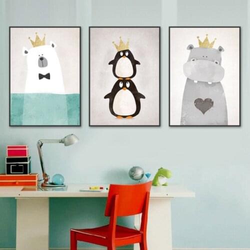 Nordic Canvas Paintings Printed Poster Diving Bears Penguins Modern Simplicity Children Room Cartoon Living Room Teen Ro