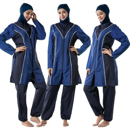 3pcs Modesty Burkini Muslim Women Hijab Swimsuit Swimwear Islamic Beachwear Sports Swim Sets Conservative Arab Swimwear Casual