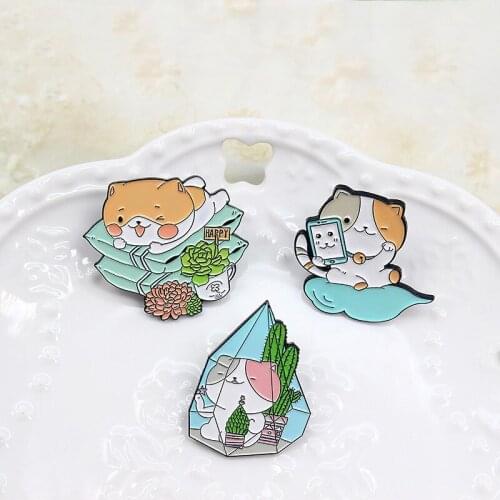 Cartoon cute cat sunshine room do green plants pillow sleep lie-in leisure selfie fashion pin