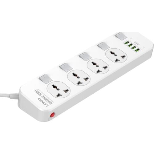 Universal Surge Protector 10A 100-240V 4-Outlet power strip with 2 meters Long Power Cords and US/EU/UK Power Plug