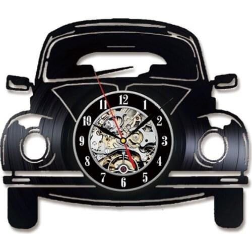 Car Shape Vinyl Record Clock Creative Fashion Antique Style Classic Home Decoration LED Wall Clock