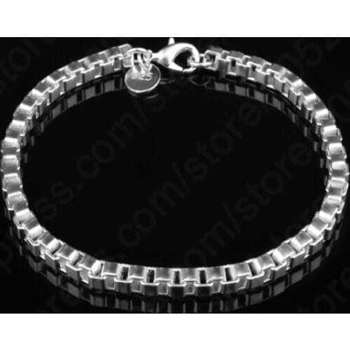 Top Quality Genuine 925 Sterling Silver Box Chains Bracelet With Lobster Clasps 19CM One Pcs
