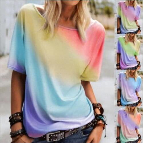 5XL Large Size Rainbow Color Print Women Loose Casual T shirt 2021 New Summer Fashion O-Neck Short Sleeves Top Tees