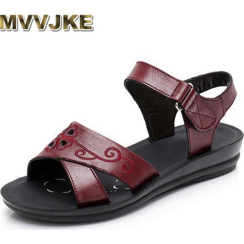MVVJKE Summer Flat Sandals Genuine Leather Women Shoes Flower Personality Leisure Women Handmade Sandals sapato