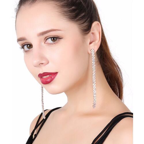 Long Crystal Drop Rhinestone Earrings Brief Personality Tassel Long Design Sparkling Crystal Earrings Female Earrings