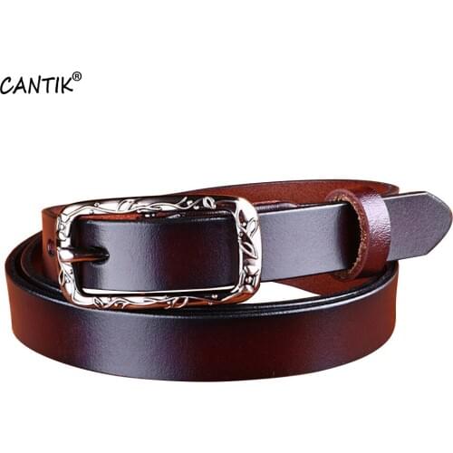 CANTIK Ladies Fashion Design Flower Decorative Buckles Womens Quality Cowhide Leather Belts Clothing Accessories 1.8cm FCA072