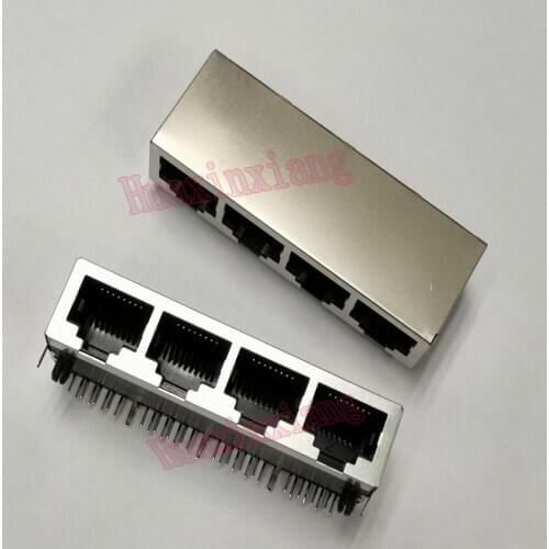 10PCS/Lot 1*4 4 Ports Shielding RJ45 8P8C Female Jack Connector without LED PCB Mount Network Internet Modular