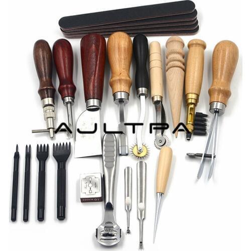 18pcs/set Craft DIY Handmade Tools Punch Edger Trench Device Belt Puncher Set Leather Tools Kit Stitching Carving Saddle Groover