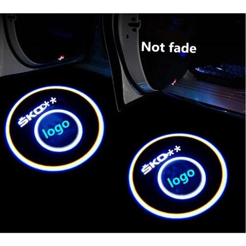 2PCS For Superb Octavia A5 Febia Roomster MKII Logo HD Car LED Door logo Warning Light Projector Ghost Shadow Welcome Light