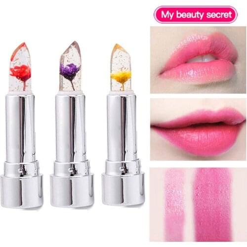3Pcs/Set Lip Balm Crystal Flower Jelly Lipstick Pink Lip Plumper Oil Color Sexy Cute Flower Waterproof Moisturizing Plumper Lip