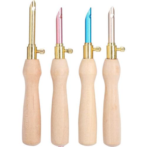 4pcs Wooden Handle Embroidery Pen Adjustable Embroidery Punch Needle Weaving Tools DIY Craft Stitching Sewing Accessories