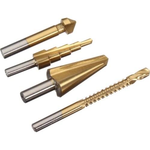 4pcs/Set HSS Contersink Drill Step Drill Tapered Cone Saw Dill Titanium Coated Hexagon Shank Metal High Speed Steel Drill Sets