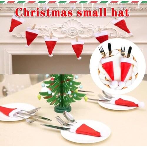 5/10 /20PCS Christmas Fork Cutlery Bag Pocket Red Christmas Hat Spoon Cutlery Storage Bag for Kitchen Table Storage Decoration
