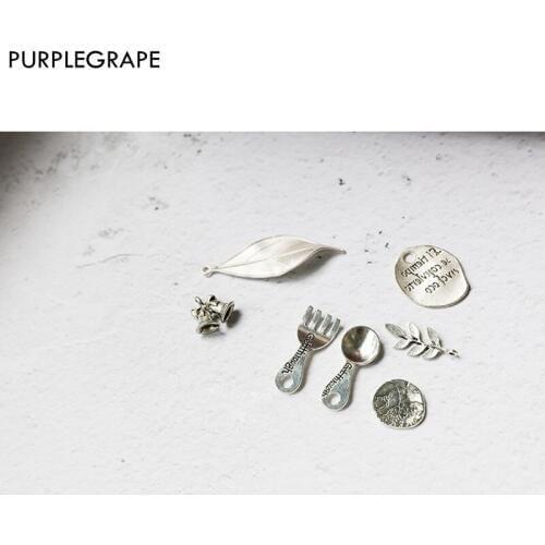 Europe and the United States retro ancient silver knife and fork leaves bells round pendant DIY handmade earrings material 8Pack