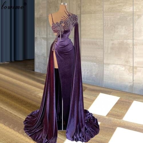 Arabic Purple Velvet Evening Dresses Long One Shoulder Vintage Evening Gowns Mermaid Celebrity Dresses For Women вечерние платья