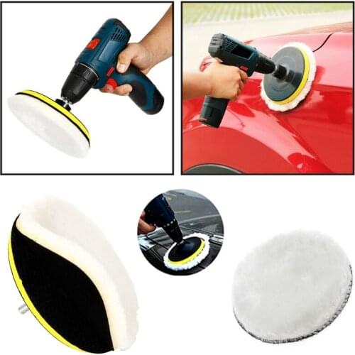 D7YA For Vehicle Body Polishing Waxing Buffer Kit 6 inch Wool Buffing Pads with Back Pad and Connecting Rod
