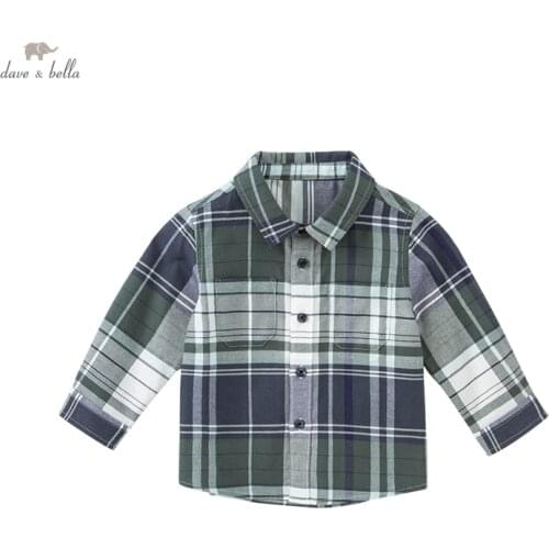 DBA18724 dave bella autumn fashion baby boys plaid print pockets shirts infant toddler tops children high quality clothes