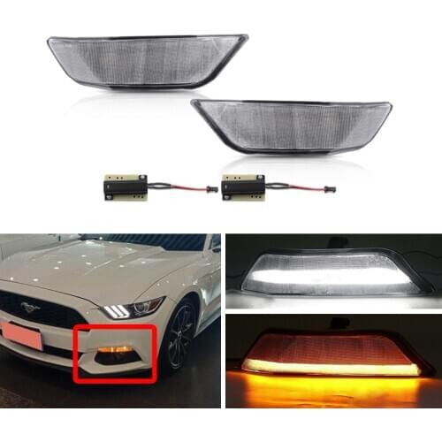 For Ford Mustang 2015 2016 2017 Canbus Dynamic Amber Front Led Side Marker Lights Turn Signal Lamp White DRL Position Kits