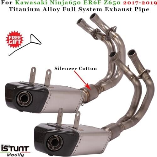 ER6N Titanium Alloy Exhaust System Muffler Front Link Pipe Motorcycle Slip On For Kawasaki Ninja650 ER6F ER6N Z650 2017-2019