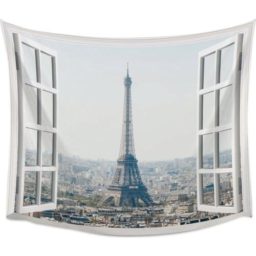 Eiffel Tower Outside The Window Wall Tapestry Cover Beach Towel Picnic Yoga Mat Home Decoration