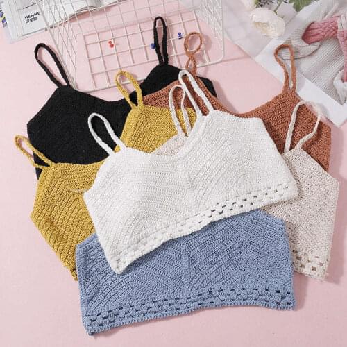 Purple Short Knitted Camisole Beach Bottoming Wear Sexy Hollow Out Knitting Camis Corset Crop Top Sweet Girl V-neck Crochet Vest
