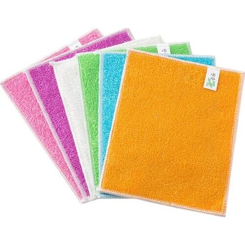 5PCS Bamboo fiber dish towel non-stick oil double rag bamboo charcoal degreasing dish cloth thickening scouring pad