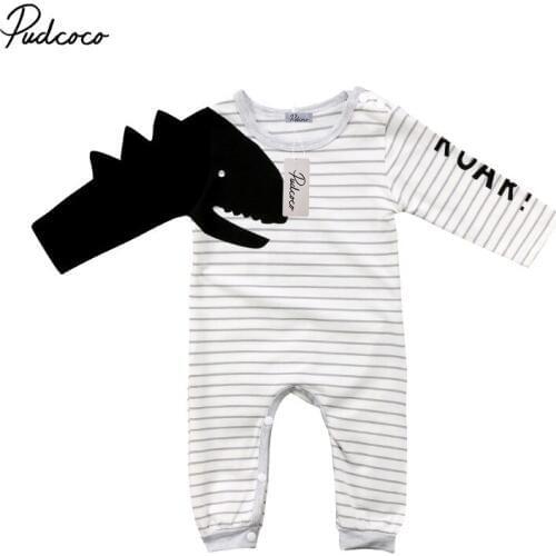 2018 Striped Spring Autumn Baby Rompers Newborn Baby Boy Girls 3D Dinosaur Romper Jumpsuit Long Sleeve Winter Baby Clothing 0-2T