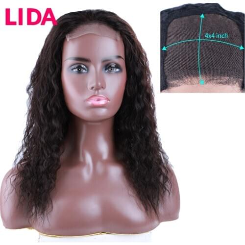 Lida 4X4 Lace Closure Curly Wig Pre Plucked Brazilian Hair Curly Non-Remy Human Hair Wig Natural Color For Black Woman