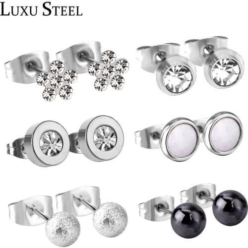 LUXUSTEEL Hot Sellings Cubic Zirconia Earrings Stainless Steel 6pairs/boxes Mixed Style Charm Earring Sets For Women/Girl Gift