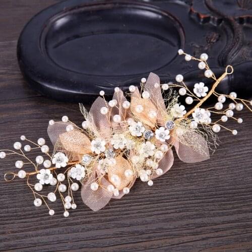 Korean Fashion silk yarn flower bride headband beauty Tiara bride wedding hair accessories pink Forehead hair ornament Jewelry