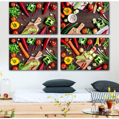 Wall Art Canvas Painting Home Decor Ingredients For Vegetable Ragout On Wooden Picture Modular HD Prints Poster For Kitchen Art