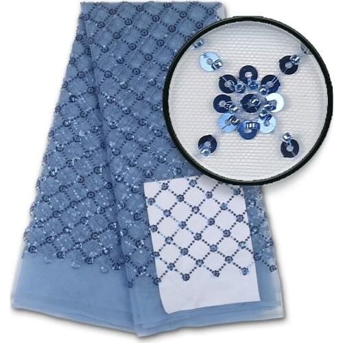 NIAI African Lace Fabric High Quality Sequins Fashion Embroidery French Tulle Lace Fabric For Nigeria Wedding Dress XY3640B