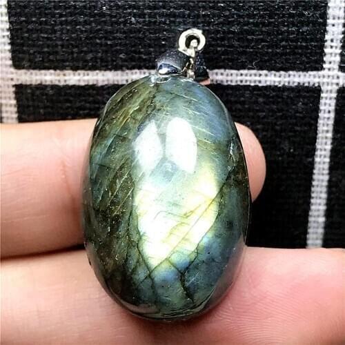 Necklace Pendant Natural Labradorite Jewelry For Woman Man Yellow Light Crystal 29x20x13mm Beads Silver Moonstone Gemstone AAAAA